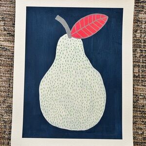 Pear Art Print with Pink Leaf 11x14